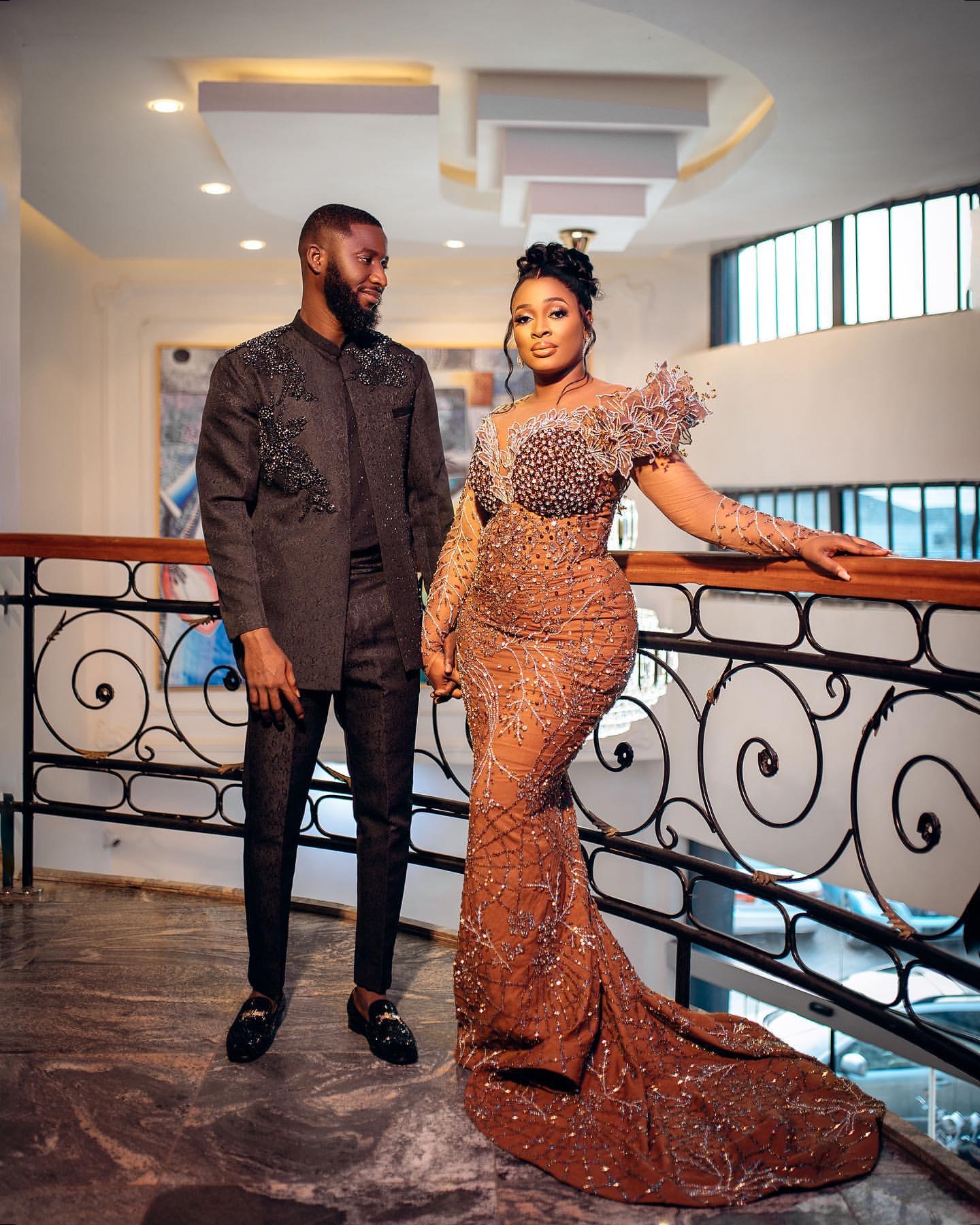 2024 Aso Ebi Plus Size Brown Mermaid Prom Dress Beaded Crystals Florals Evening Party Second Reception 50th Birthday Engagement Thanksgiving Gowns Dre