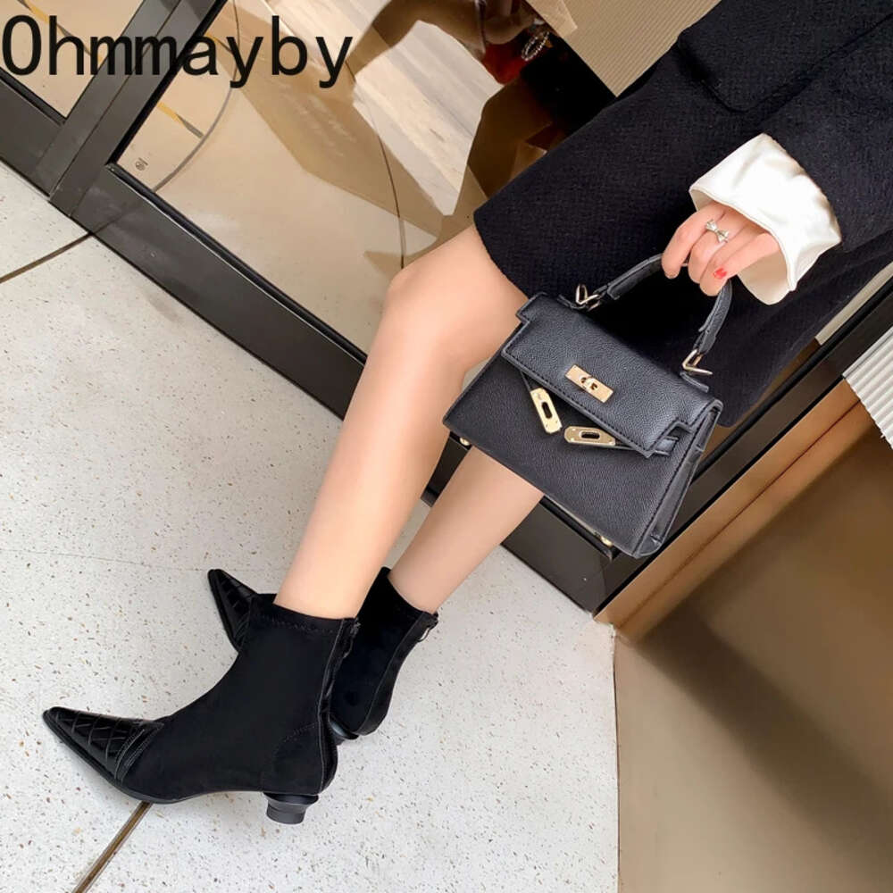 Women Ankle Boots Fashion Pointed Toe Short Booties Ladies Elegant Low Heel Shoes 2024 Spring Autumn Comfort Women's Footwear