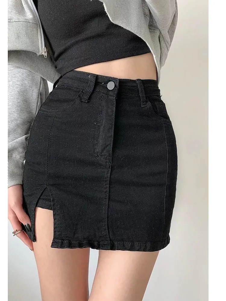 Feynzz Small Split Denim Womens Summer Elastic Slim Fit High Waist Aline Girl Bag Hip Skirt 240603 XJ260206