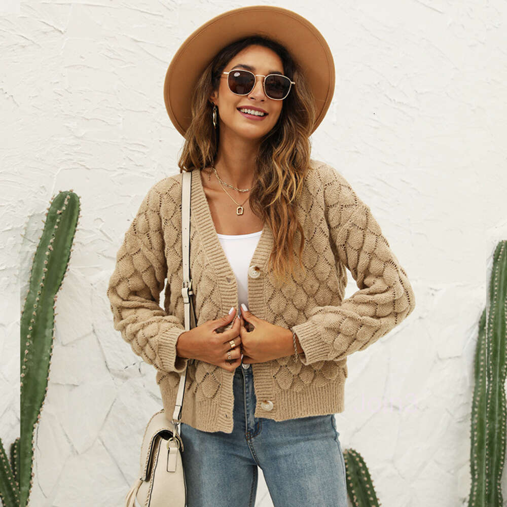 Autumn / Winter 24ss Solid Color V-neck Jacquard Knit Cardigan Wool Knit Top Button Slim Fit Over Sweater