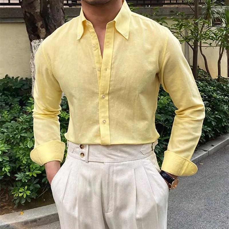 Men's Casual Shirts Old Money Aesthetic Men Fall Classic Slim Long Sleeve Breasted Collar Shirt Top Mens Fashion Pure Color Streetwear