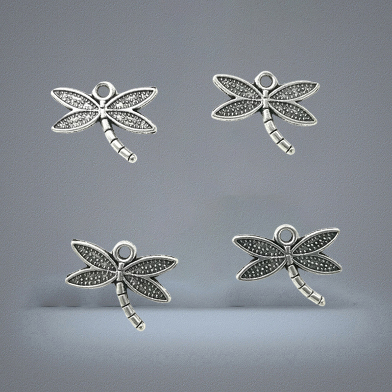 100pcs Lot Dragonfly Alloy Charms Pendants Retro Jewelry Making DIY Keychain Ancient Silver Pendant For Bracelet Earrings 14x18m