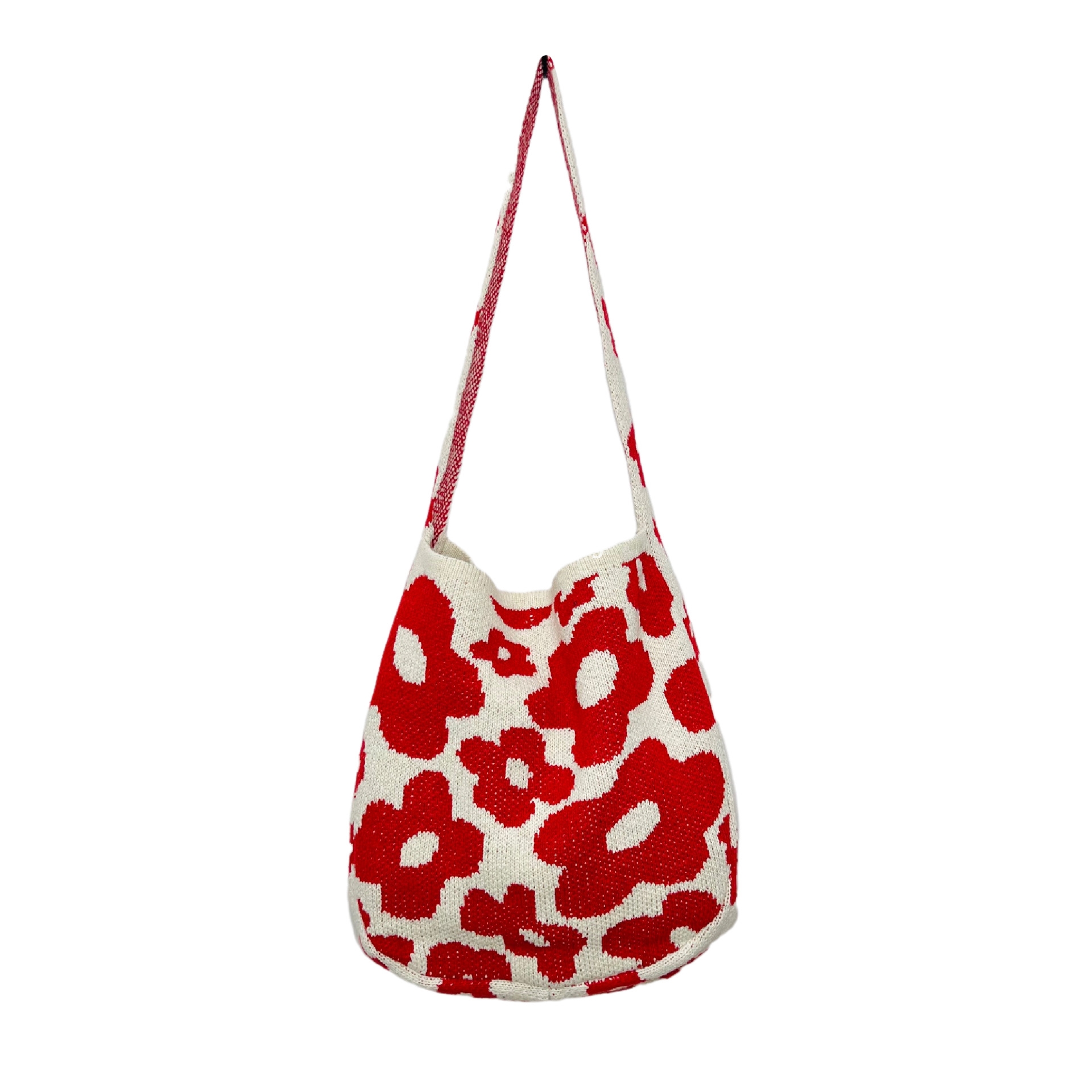 New woolen knitted bag woven bag two-color splicing large capacity tote bag bohemian style crossbody bag flower bag women bag