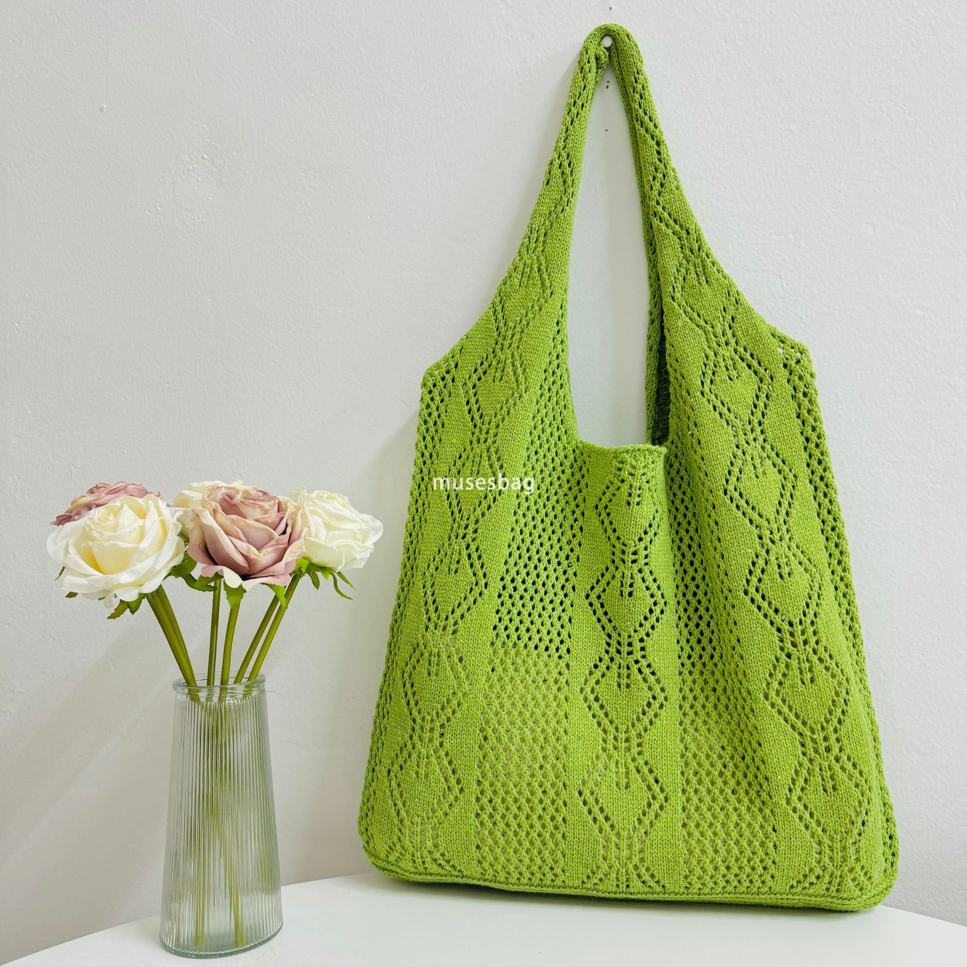 New Commuter Large Capacity Tote Bag Travel Beach Bag Knitted Bag Simple and Atmospheric Hollow Bag Bohemian Weaving Bag Shoulder Bag