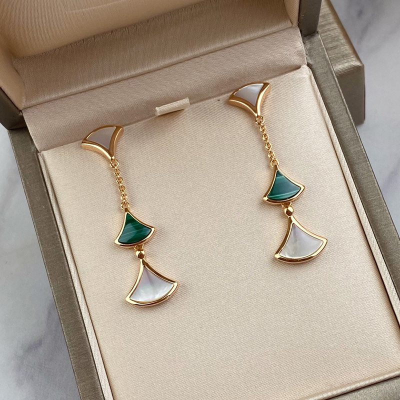 Fan shaped skirt series designer dangle earrings for woman Sterling Sier Natural malachite official reproductions classic style with box 052