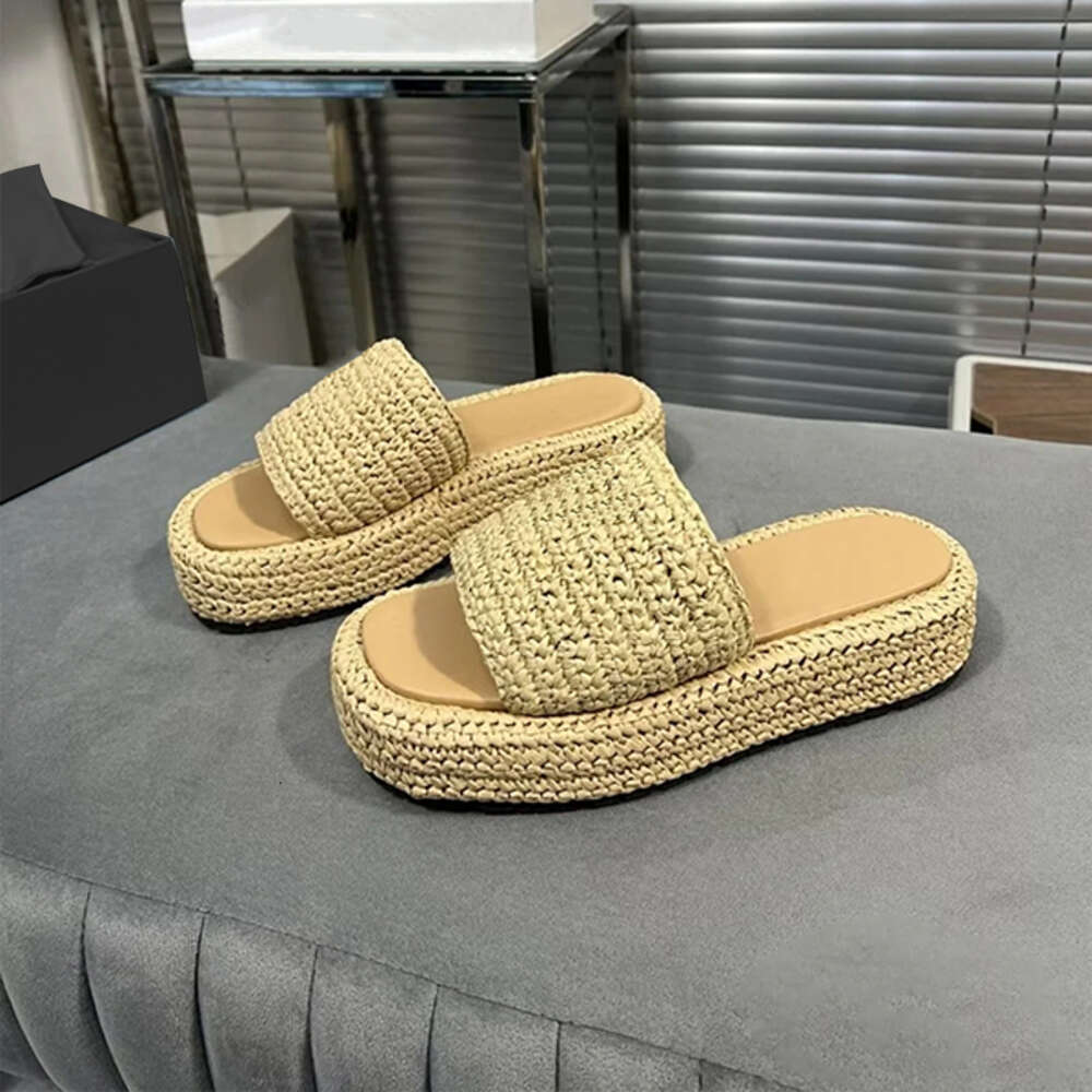 Designer Espadrille Sandals Women Raffias Straw Slides Luxury Slippers Triangle Sliders Weave Platform Shoes Beach Pool Slipper With Box 589