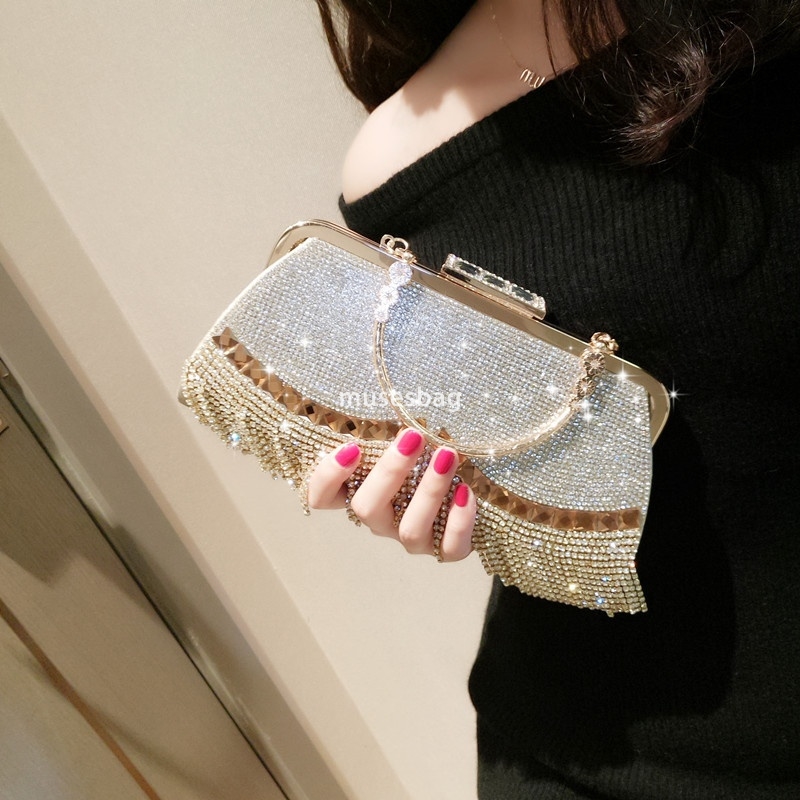 High quality women high-end socialite high-end banquet bag rhinestone tassel fashionable women handbag party classic and simple shoulder bag