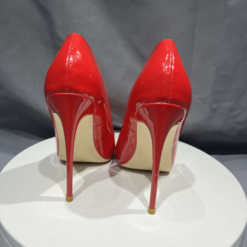 Heelgoo Glossy Women Fashion Essential Pointy Toe High Heel Shoes Red For Wedding Simple Plain Stiletto Pumps 12Cm 10Cm 8Cm