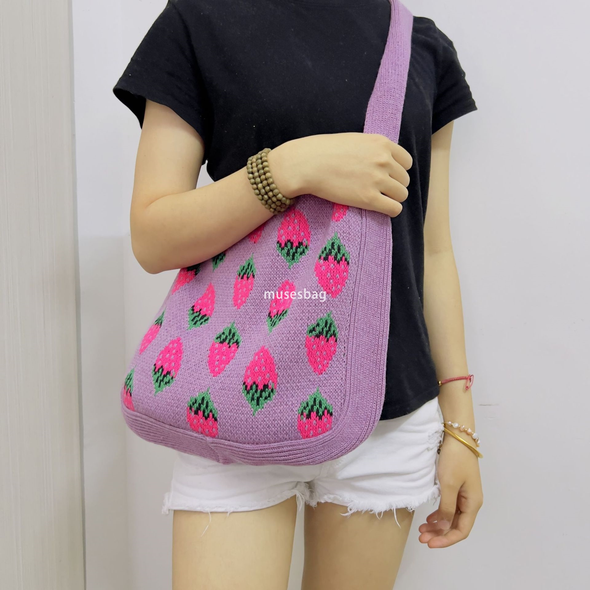 New high-quality woolen bag simple and atmospheric crossbody bag knitted bag strawberry tote bag cross-border bag shoulder bag women trend