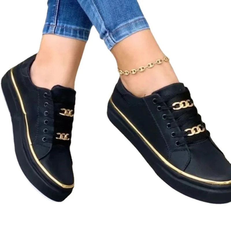 Womens Vulcanized Shoes Large Size Platform Sportstyle Lowtop for Women Leather Laceup Nonslip Casual Sneakers 240607