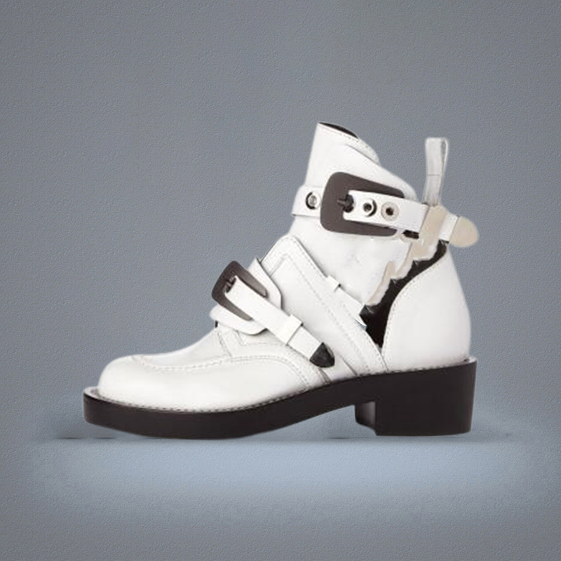 New Paris Classic Ceinture Ankle Boots Punk Spirit High Derby Shoes Black Leather Buckle Boots Cutout Anklehigh Brushed Lea