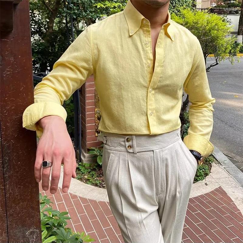 Men's Casual Shirts Old Money Aesthetic Men Fall Classic Slim Long Sleeve Breasted Collar Shirt Top Mens Fashion Pure Color Streetwear