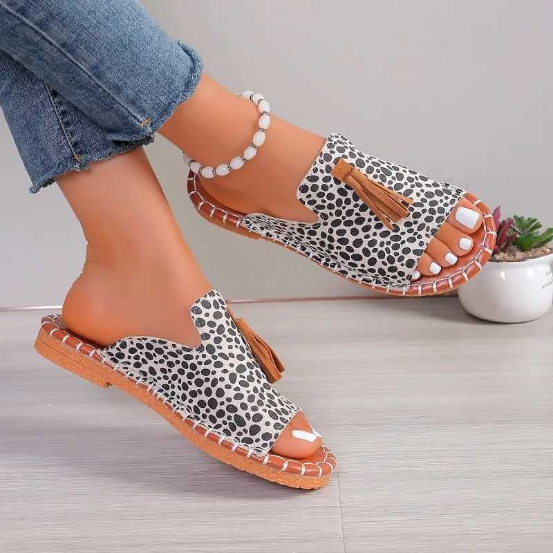 Womens Casual Beach Holiday Slippers 2024 Summer New Fashion Fringe Outdoor Flat Shoes Open Toe Sandals atos De Mujer SlidesL464