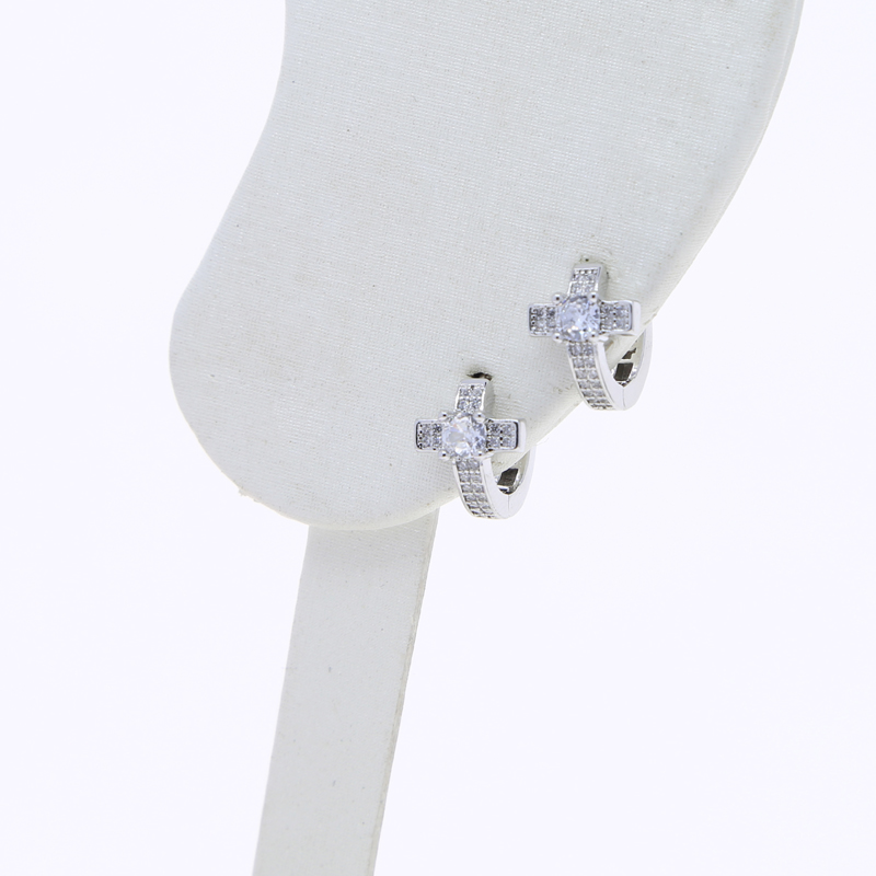 Hip Hop Sier Cross Hoop Earrings | High-Quality Cubic Zirconia Ear Jewelry for Women Men