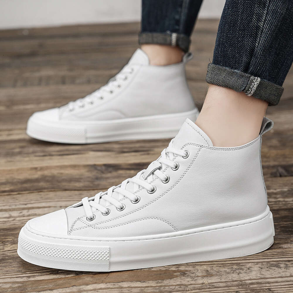 quality Comfortable Handmade High Top Fashion Sneakers GENUINE LEATHER Men's Canvas Walking Casual Shoes