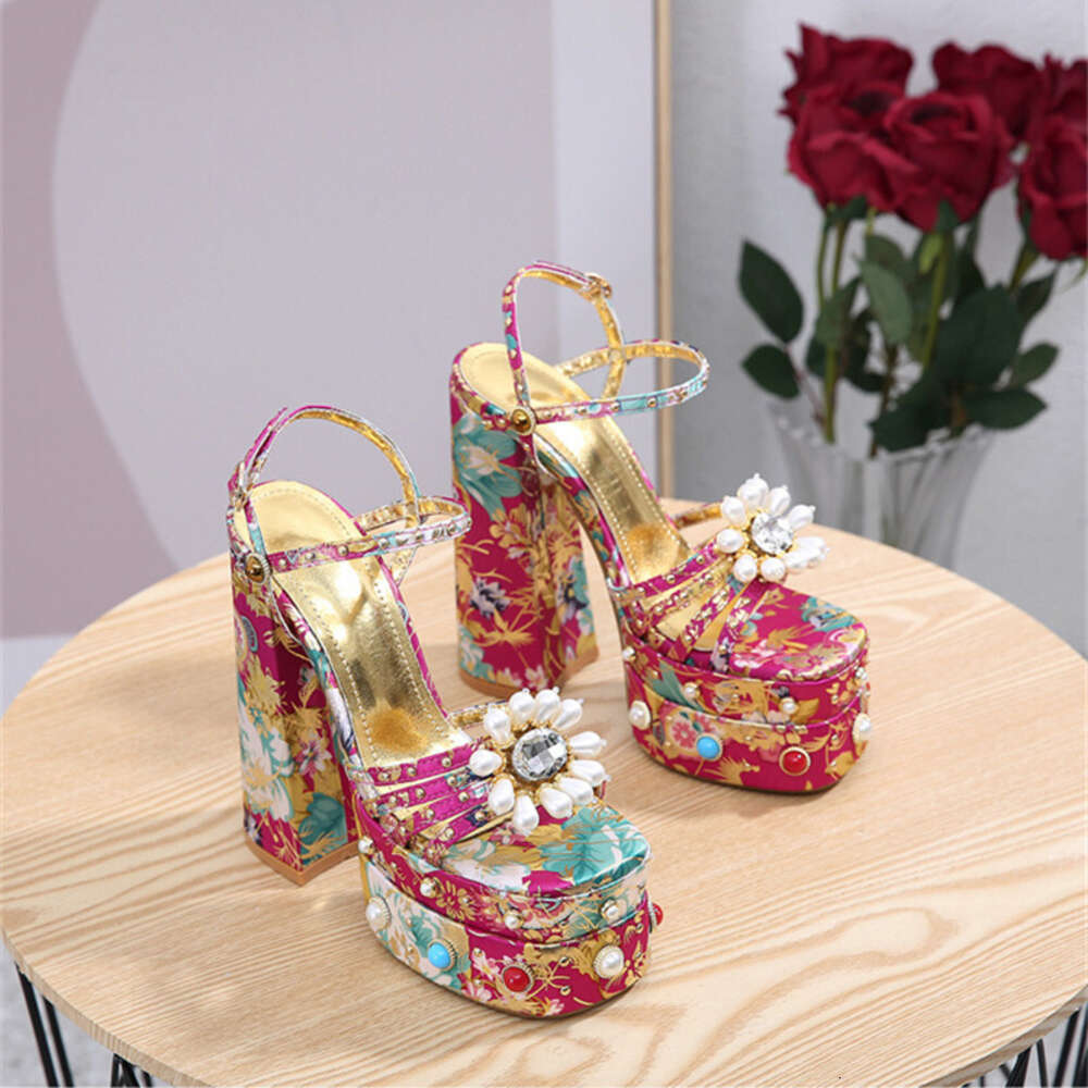 New Women Pumps High Heels Thick Platform Banquet Female Sandals Satin Big Size Fashion Runway Colorful Sexy Cool Ladies Shoes