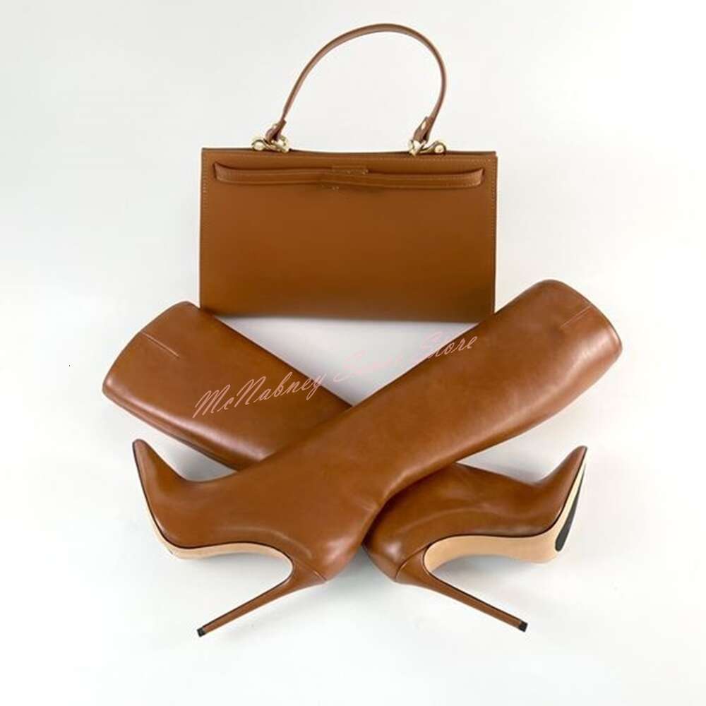 Genuine Leather Pointed Stiletto Heels Solid Knee High Boots Slip On Women Sexy Designer Winter Autumn Casual Shoes