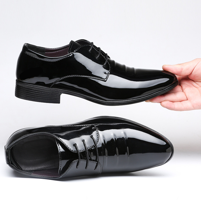 Men'S Business Formal Korean Version Vertical With Pointed Patent Leather Glossy Wedding Shoes Solid Plus Size Footwear