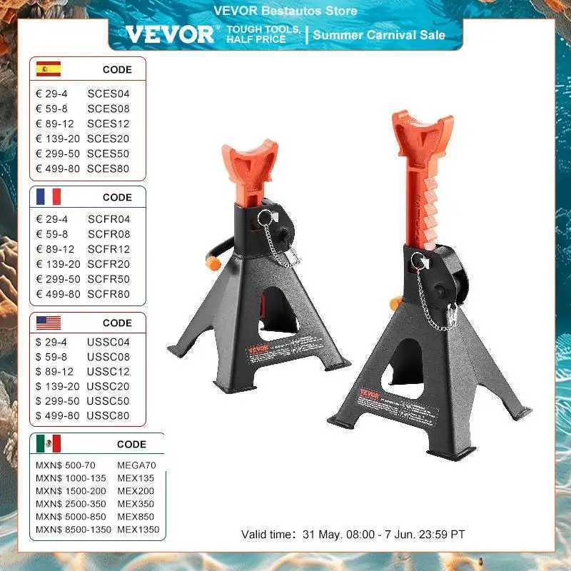 Lifting Tools Accessories VEVOR jack stand 3/6 ton (6000/12000 pounds) capacity car jack stand with dual lock adjustable height used to lift SU pickup trucks T240606
