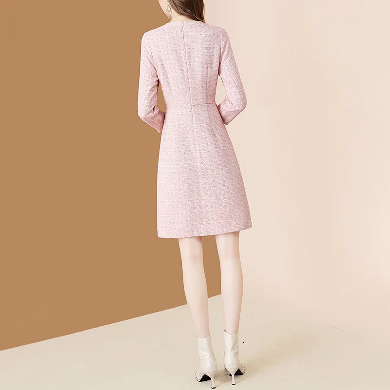 EVNISI Pink Spring Women Dress Knitted Elegant Bodycon Dresses Wrist Sleeve Tweed Patchwork For Women Office Vestidos 240529