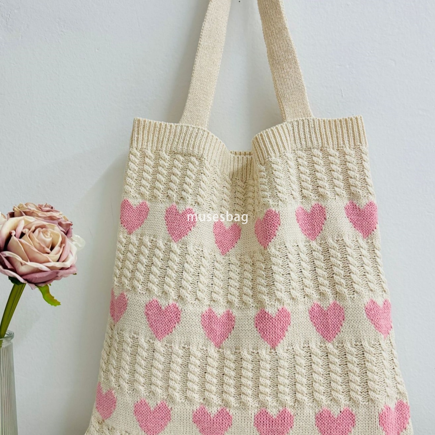 New Instagram minimalist and stylish bag knitted bag love bag woolen woven bag commuting high-capacity tote bag women bag