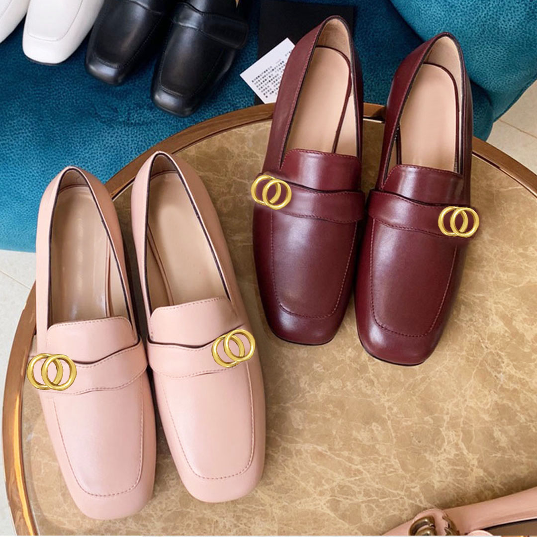 womensDress shoes Flat designer shoe women shoes 100% Authentic cowhide Metal buckle Lady leather letter shoe Mules Princetown Trample Lazy Loafers Large size 34-42