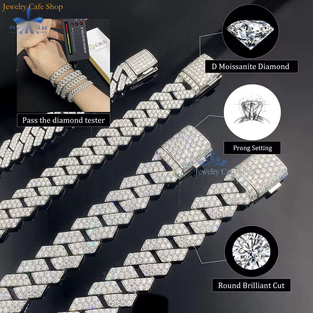 Charm 6mm Width Bracelets Fashion k Hip Hop Miami S Cuban Chain Iced Out Moissanite Bracelet Sier Pass Dia Tester for Men Women Valentine Gift