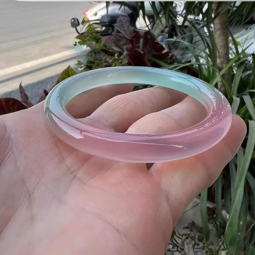 Pink Chalcedony Round Bracelet Natural Jade Agate Bangle Elegant Handring For Women Fine Jewelry Ladies Gift 240604