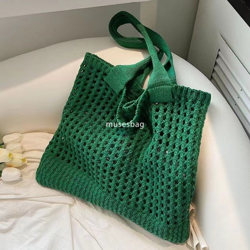 Korean Chic Hollow Knitted Bag Art Minimalist Knitted Bag Tote Bag Handheld Shopping Bag Fishing Net Bag Single Shoulder Bag