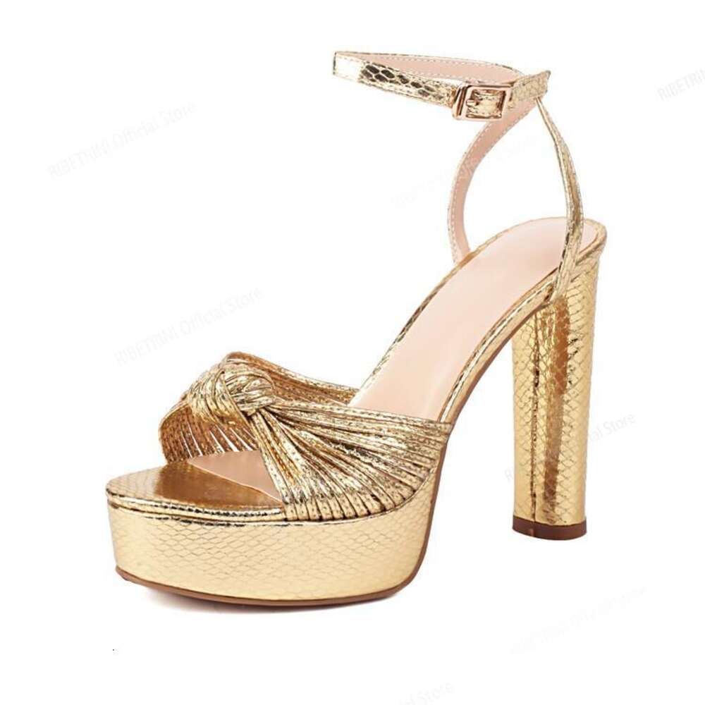 High Heels: Women's Peep Toe Fashion Sandals with hot Bow Knot and Ankle Strap - Metallic Gold Prom Heels for Summer Parties 35-43