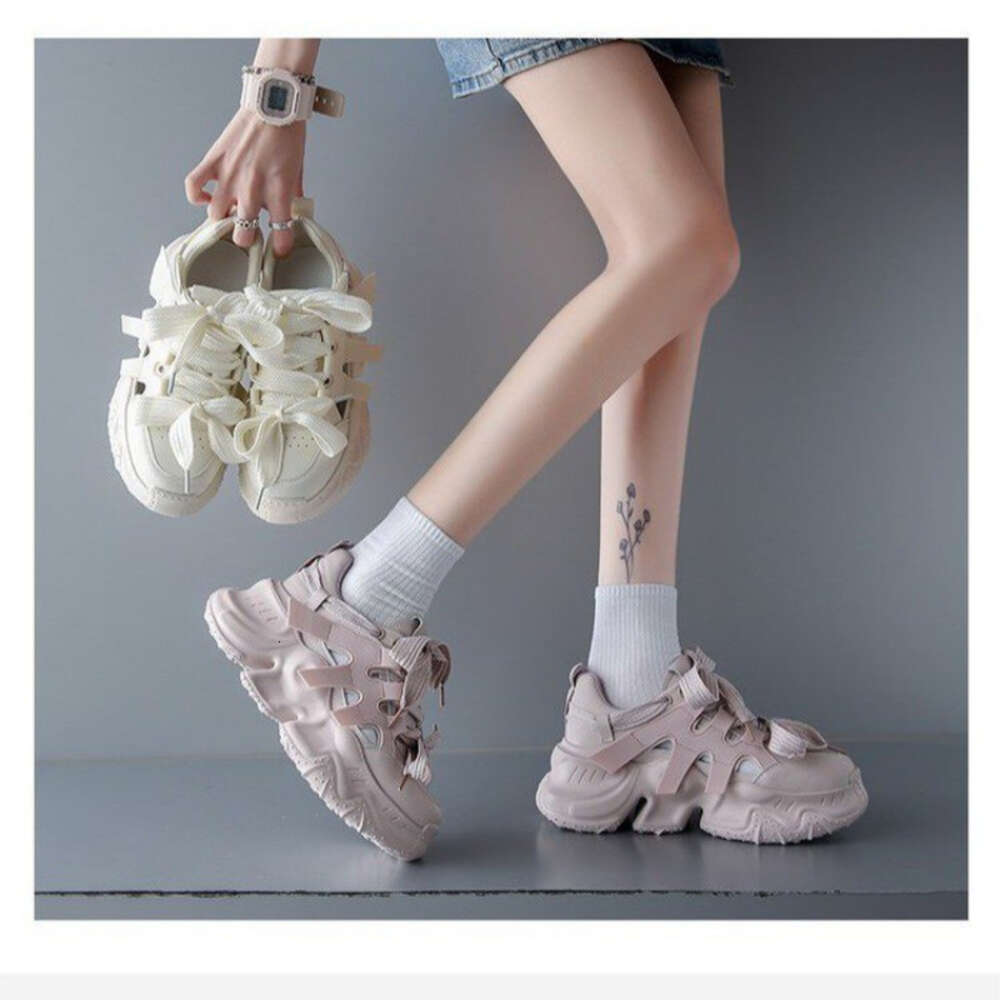 Ddmysports New Dad For Women Korean Version Ollow Out Sneakers Trend Lace Up Design Sport Female Platform Casual Shoes OUTDOOR