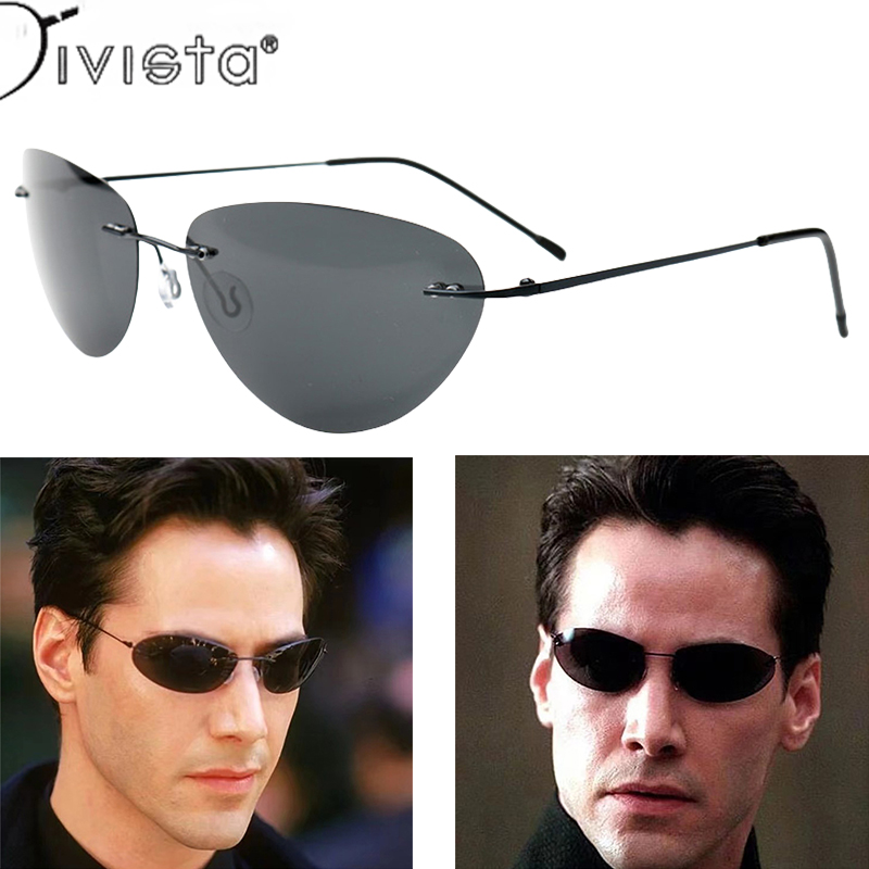 Rimless Polarized Sunglasses Men new Fashion Cool The Matrix Neo Style women Cat Eye Ultralight Driving Fishing shades y2k steampun oculos Photochromi