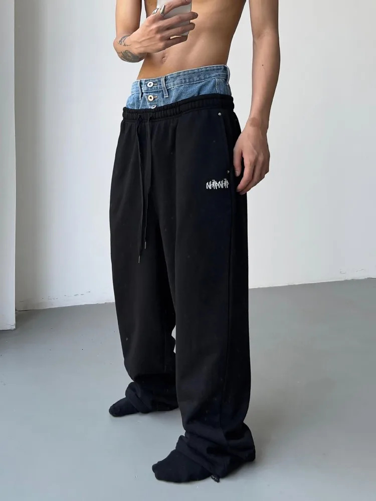 HOUZHOU Hip Hop Grey Sweatpants Sports Pants Button Jean Elastic Waist Pants Loose Trousers Y2K Casual Sportwear Pants Joggers 240527