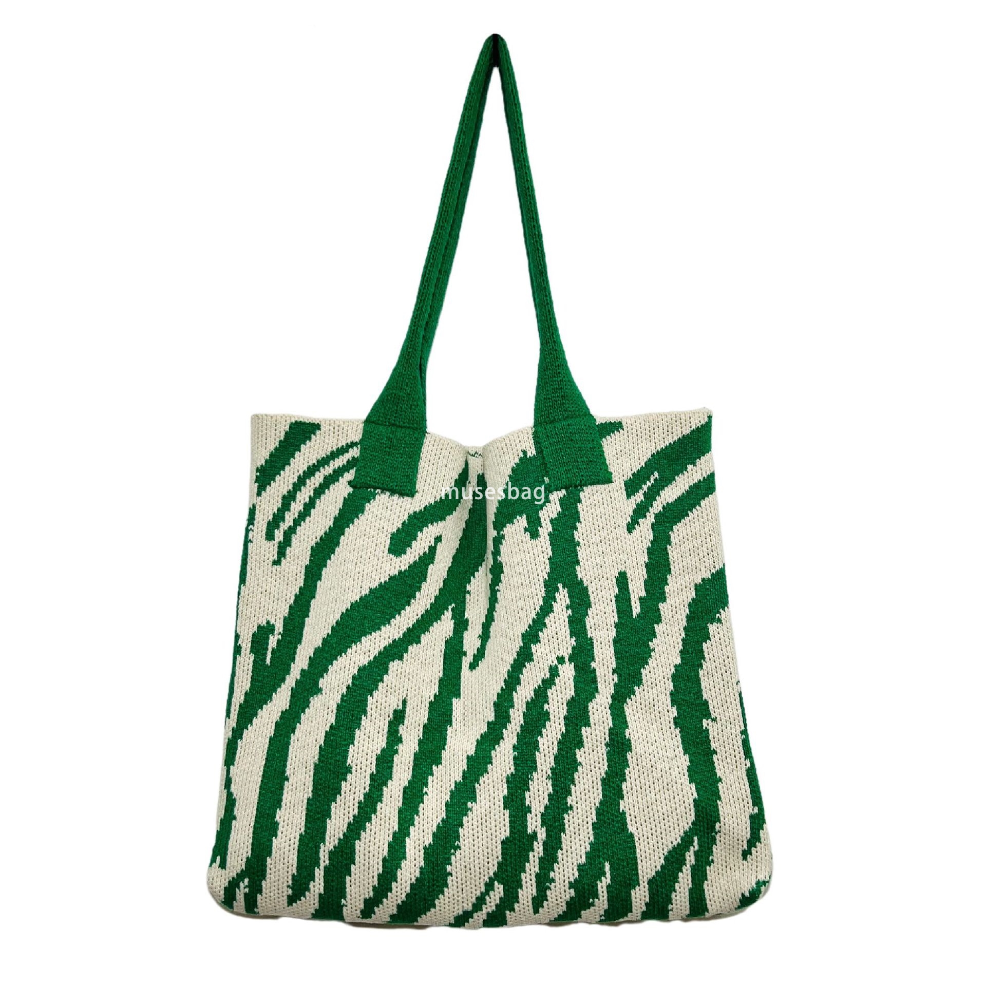 High quality new fashionable knitted bag woven bag black and white striped large capacity tote bag Bohemian shoulder bag women bag