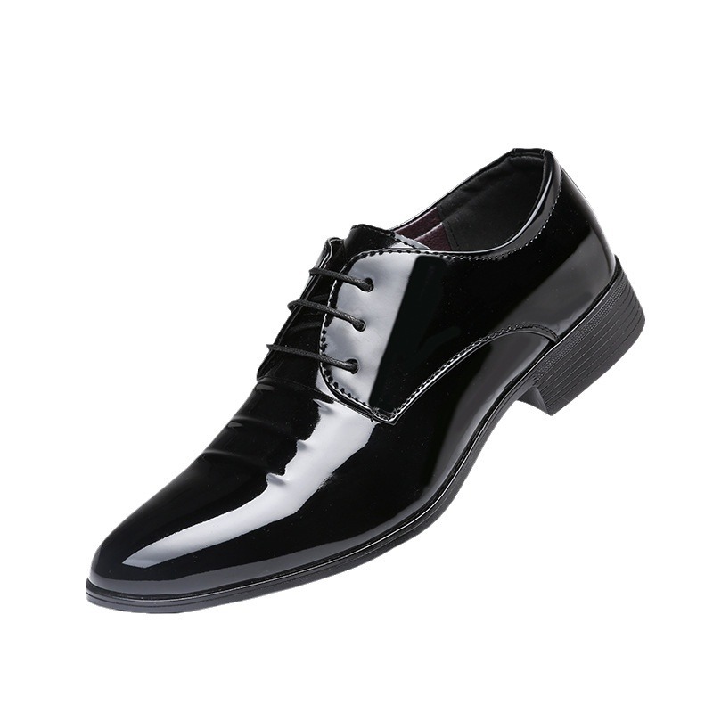 Men'S Business Formal Korean Version Vertical With Pointed Patent Leather Glossy Wedding Shoes Solid Plus Size Footwear