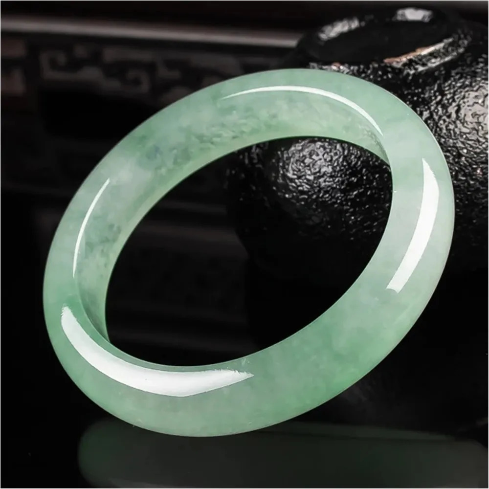 Light Green Jade Bracelet Fashion Accessories Jadeite Natural Charm Jewelry Women Men Handcarved Round Bangle Hand Ring 240604