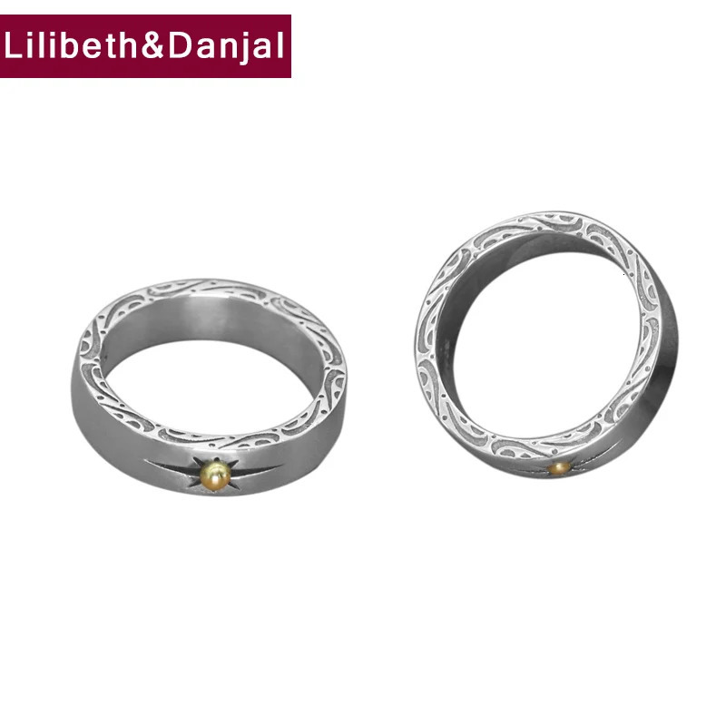 Initial Couple Ring 100% Real 925 Sterling Silver Fine Jewelry Men Women Sun Ray Engagement Ring Wedding Band Accessories R2 240530