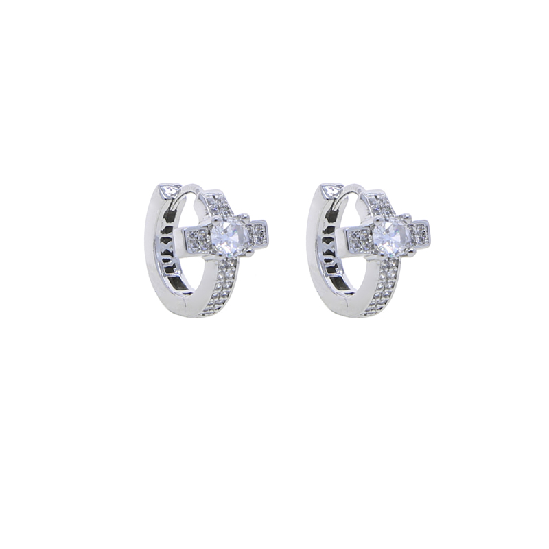 Hip Hop Sier Cross Hoop Earrings | High-Quality Cubic Zirconia Ear Jewelry for Women Men