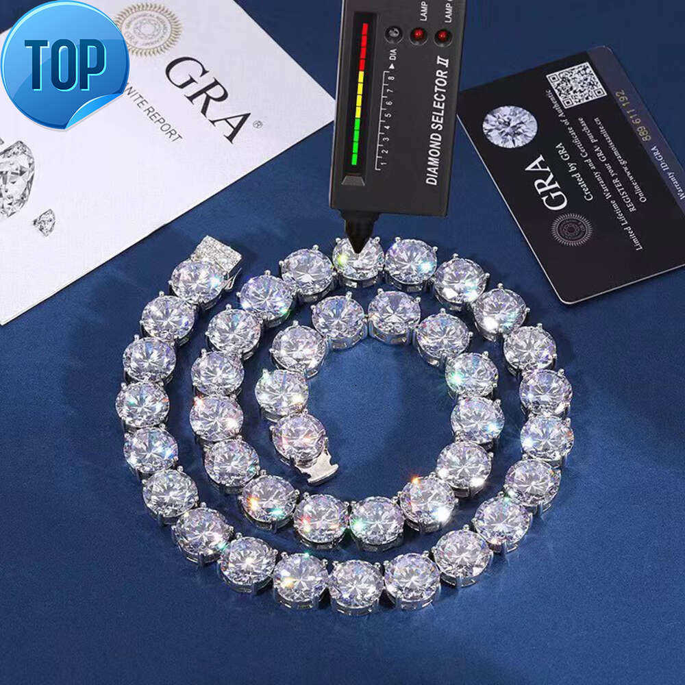 New Arrival Sier Hiphop Fashion Jewelry 8mm/15mm Iced Out Bg Big Size Dia Vvs Moissanite Tennis Chain Mens Necklace