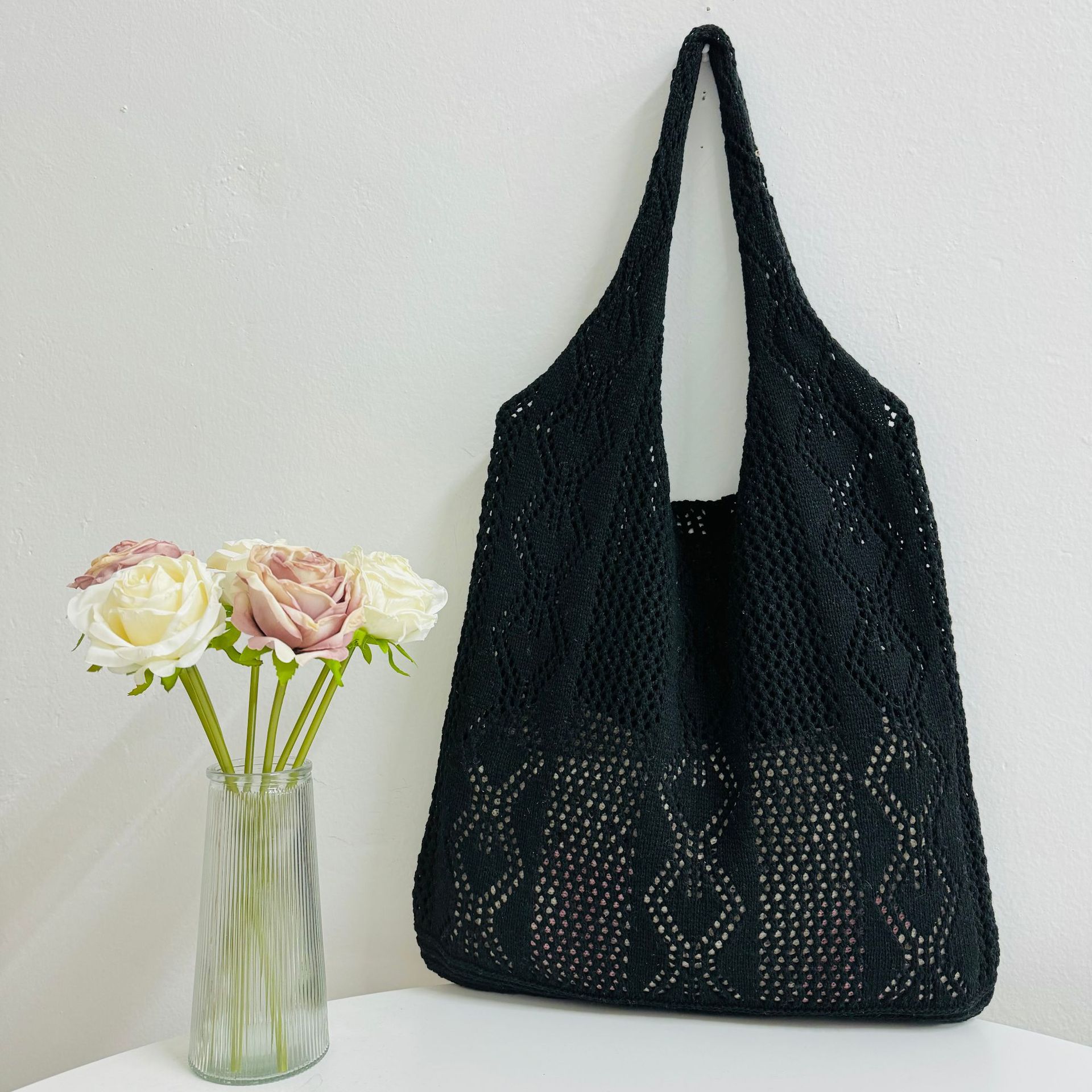 New Commuter Large Capacity Tote Bag Travel Beach Bag Knitted Bag Simple and Atmospheric Hollow Bag Bohemian Weaving Bag Shoulder Bag