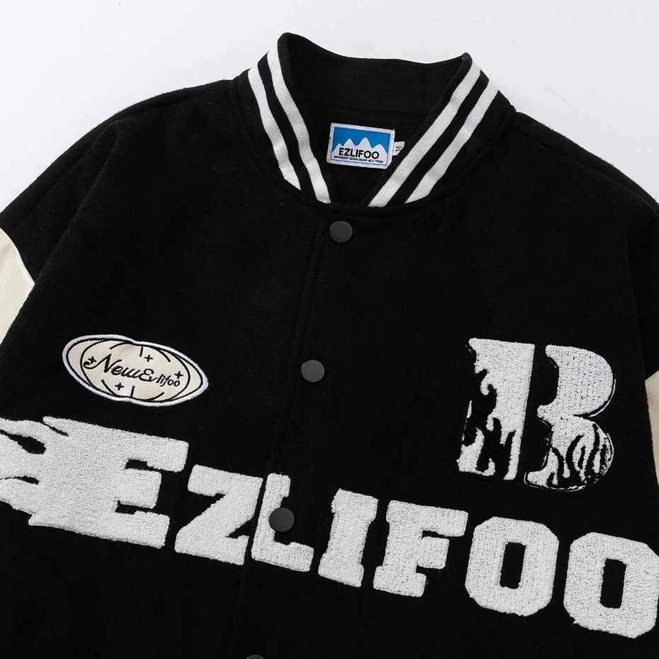 Streetwear Bomber Jacket Embroidery Graphic Baseball Jacket Retro Patchwork Varsity Jacket Coat Men Harajuku Y2K Jacket 240530