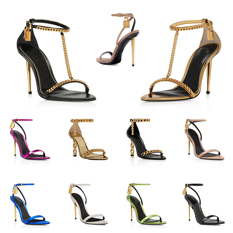 Women padlock pointy naked sandals Designer High Heels black nude pink silver gold luxury womens Pumps sandal[code ：L]Slingback Sandale