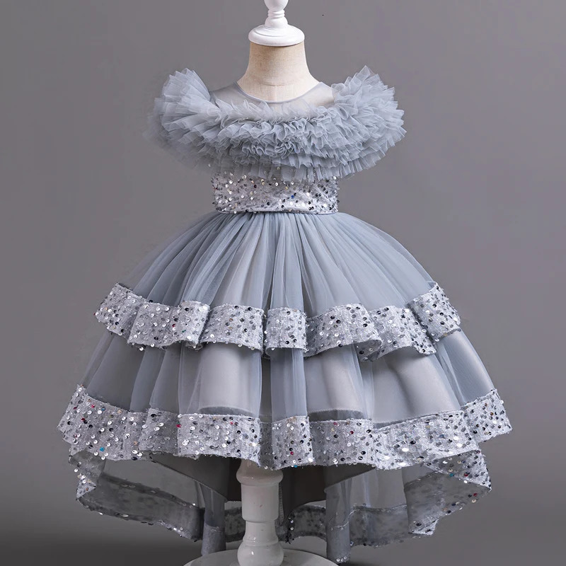 A127 Baby Girls Trailing Dress Princess Party Dress Flower Elegant Wedding Gown Big Bow Birthday Kids Dresses For Girls Children 240531