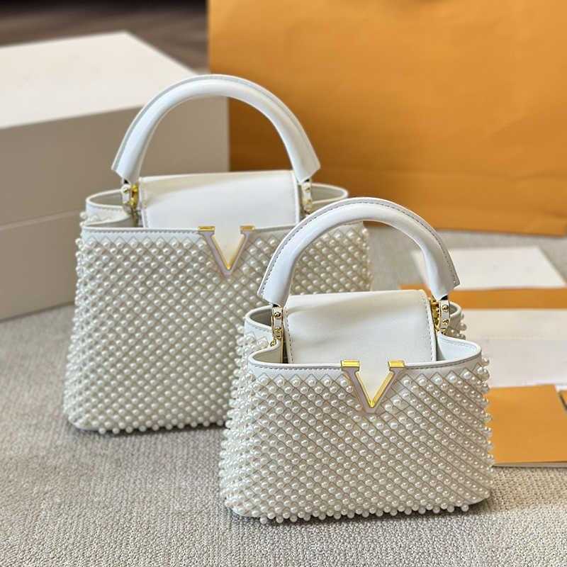 White Tote Bags Designer Purses Handbags Women Pearl Party Single Shoulder Purse Top Handle Bag