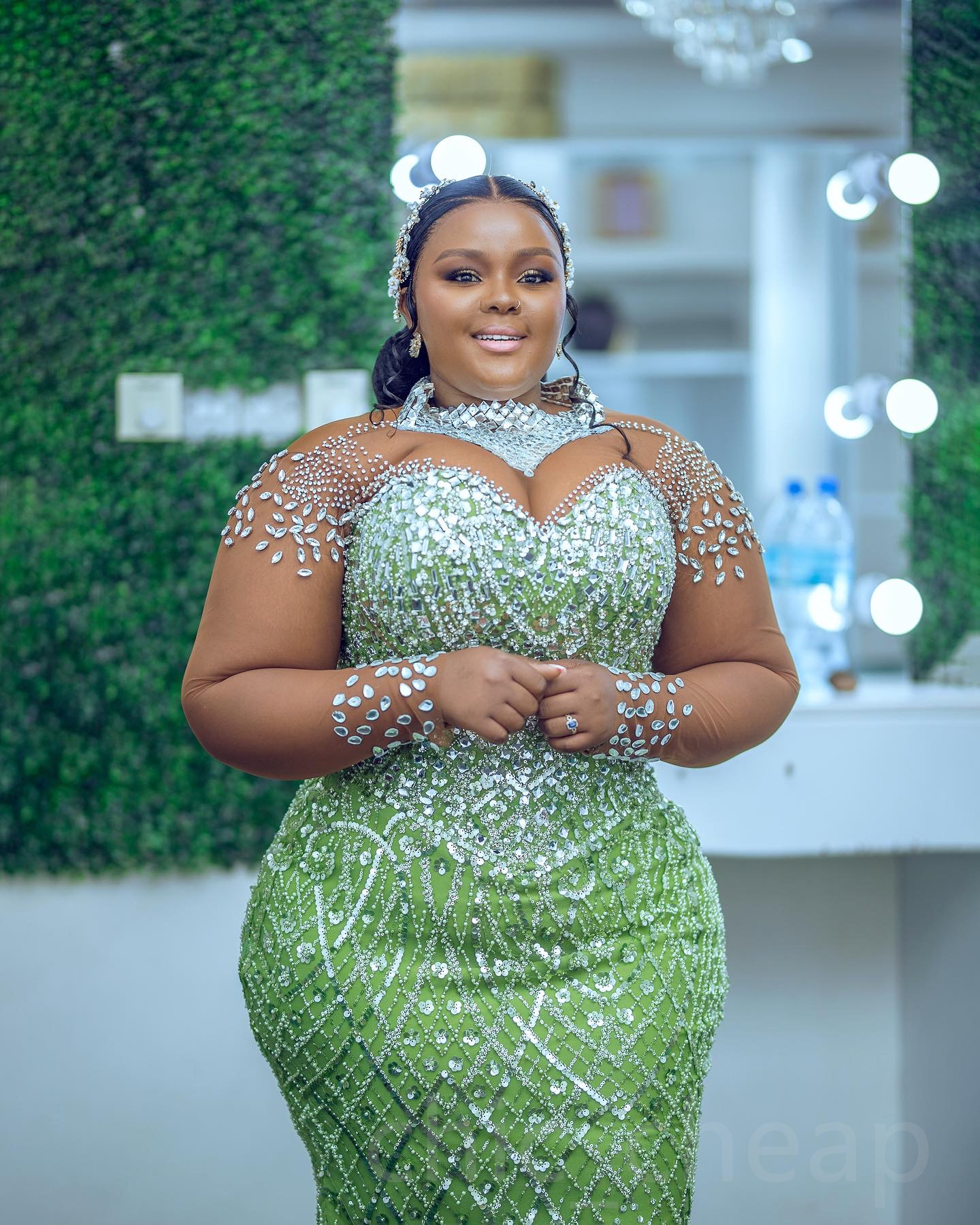 2024 Aso Ebi Plus Size Green Mermaid Prom Dress Crystals Sequined Evening Formal Party Second Reception 50th Birthday Engagement Thanksgiving Gowns Dr