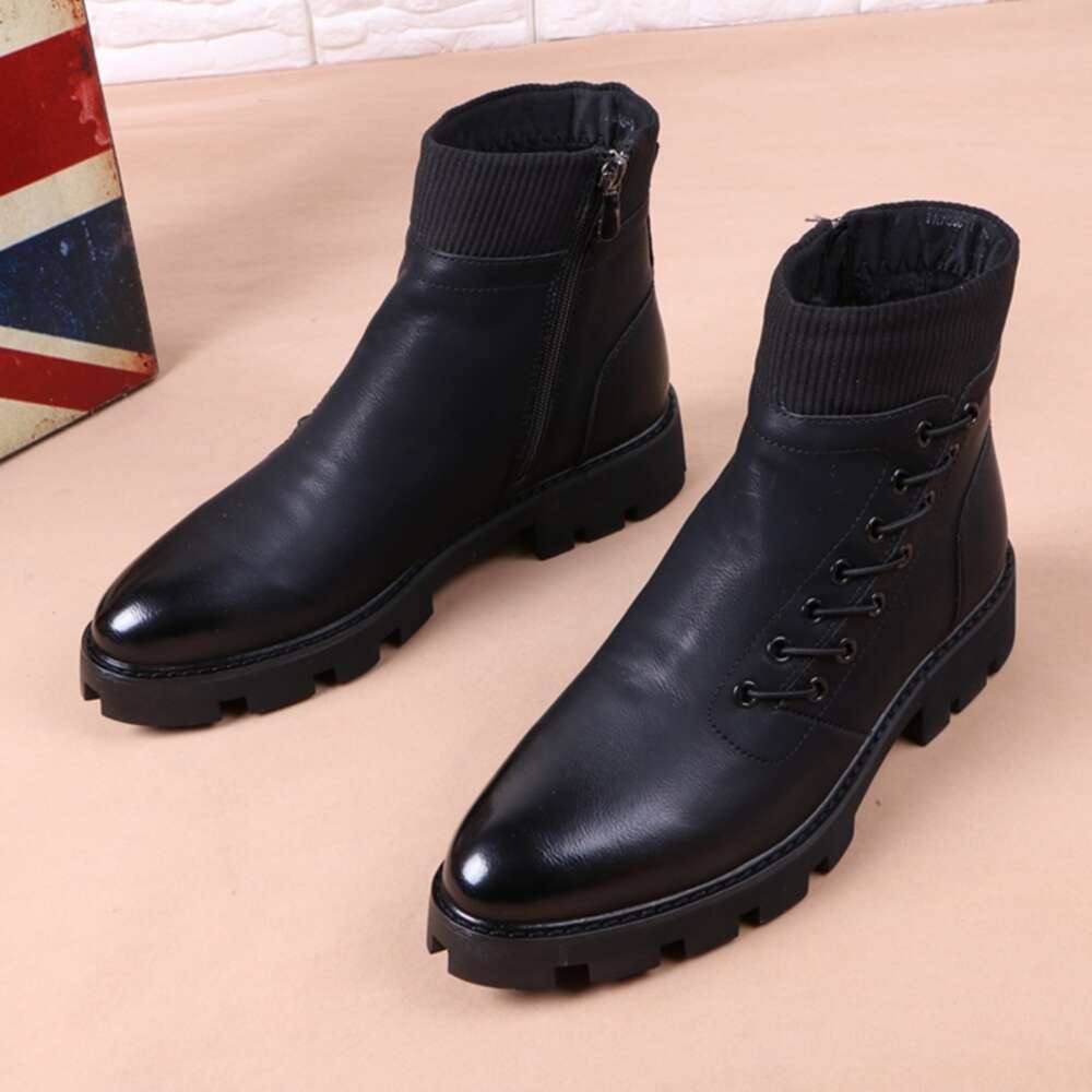 Italian Brand Designer Mens Leisure Cowboy Boots Natural Leather Platform Shoes Black Autumn Winter Ankle Boot Short Botas Male