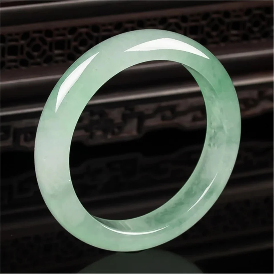 Light Green Jade Bracelet Fashion Accessories Jadeite Natural Charm Jewelry Women Men Handcarved Round Bangle Hand Ring 240604