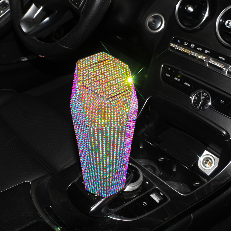 The Cheapest Bling Car Trash Garbage Bin Rhinestone Trash Bin with Lid Mini Storage Box for Home Office