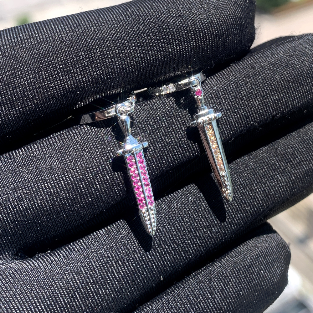 Ice Out Gothic Sword Dagger Earrings: Full Iced Bg Cubic Zirconia Copper Fashion Jewelry