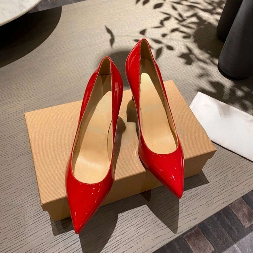Heelgoo Glossy Women Fashion Essential Pointy Toe High Heel Shoes Red For Wedding Simple Plain Stiletto Pumps 12Cm 10Cm 8Cm